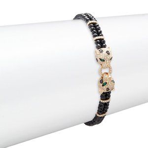 $2,295 New EFFY Panther Leopard Diamond Bracelet 14k Gold Spinel Beads Emerald